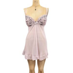 Y2K Coquette Floral Lace Babydoll Chemise Embroidered Bra Sheer Fairy Girly XL